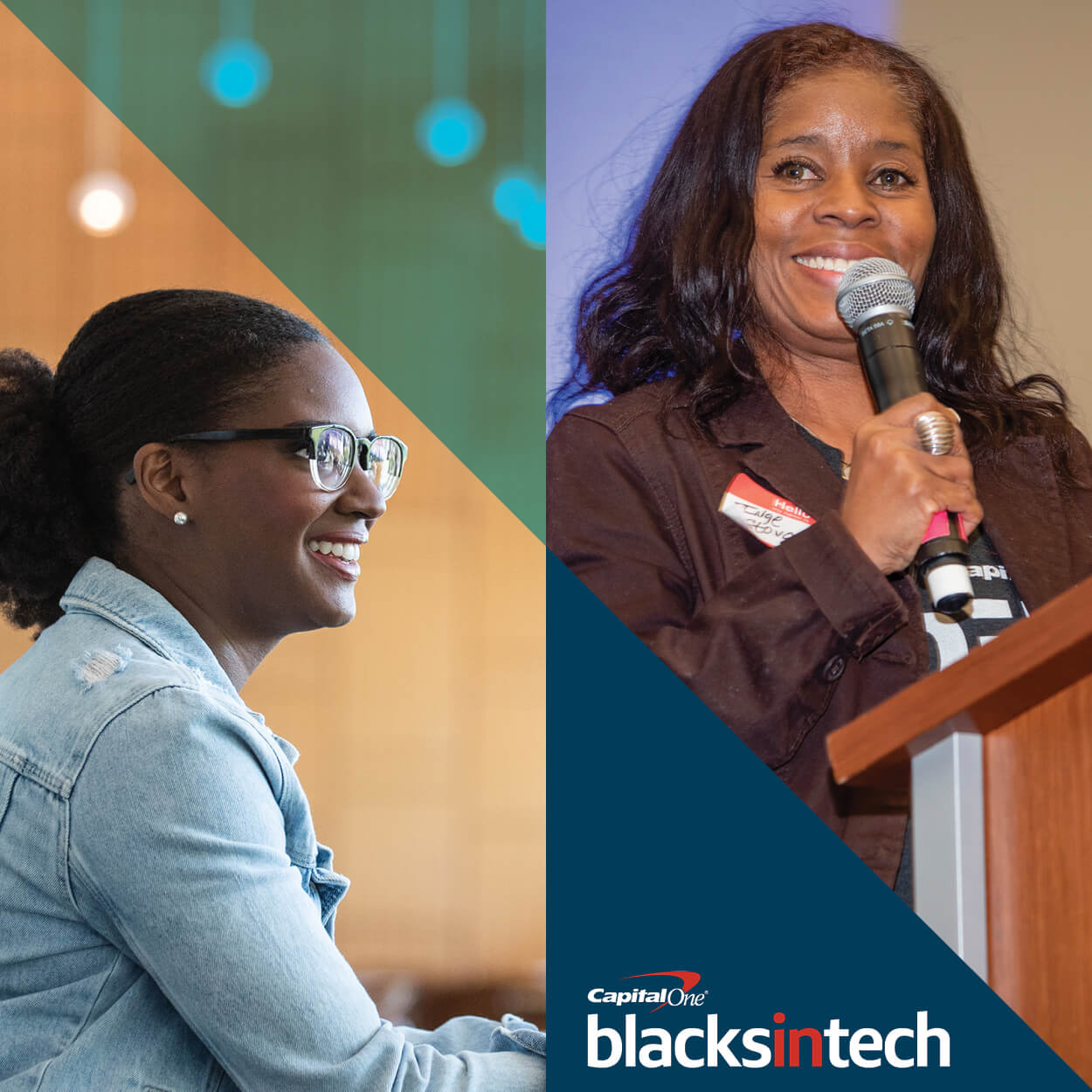 Women smiling, representing how Blacks in Tech at Capital One creates an inclusive community of technologists to help associates grow and thrive